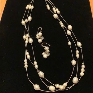 Pearl necklace and earrings
